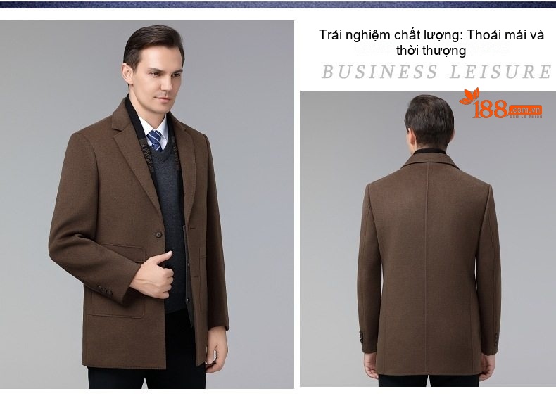Áo Khoác Dạ Nam Lông Cừu Dáng Vest Trung Niên Giữ Ấm Màu Đen, Nâu chi tiết 12