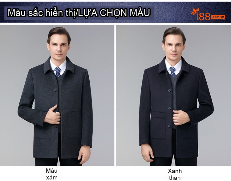 Áo Khoác Dạ Nam Lông Cừu Dày Dặn Có Lớp Lót Lông Vũ Màu Xám, Nâu chi tiết 7