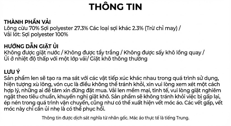 Áo Khoác Dạ Nam Lông Cừu Hai Hàng Khuy Dáng Ngắn Màu Nâu, Đen, Xám chi tiết 7