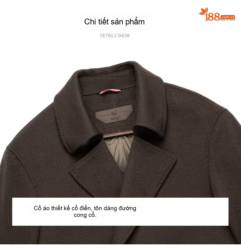 Áo Khoác Dạ Nam Lông Cừu Hai Mặt Dáng Dài Cúc Đôi Lớp Lót Lông Vũ Màu Nâu, Đen chi tiết 16