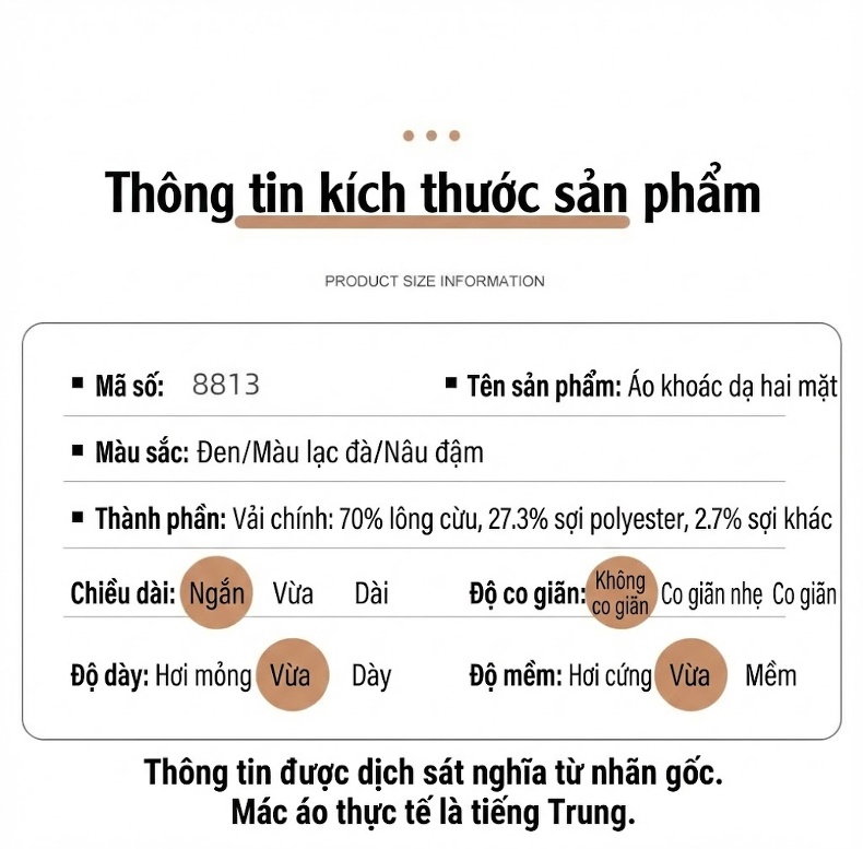Áo Khoác Dạ Nam Lông Cừu Hai Mặt Dáng Ngắn Cổ chữ Vest Màu Đen, Nâu, Xám chi tiết 12