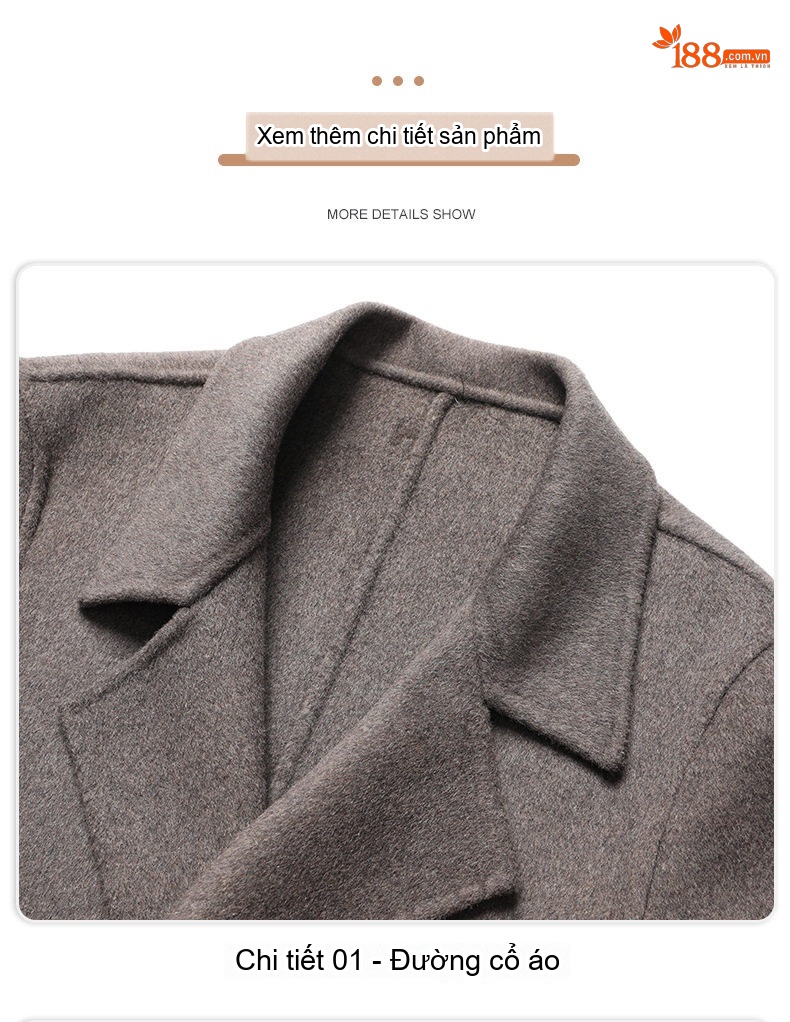 Áo Khoác Dạ Nam Lông Cừu Hai Mặt Dáng Ngắn Cổ chữ Vest Màu Đen, Nâu, Xám chi tiết 19