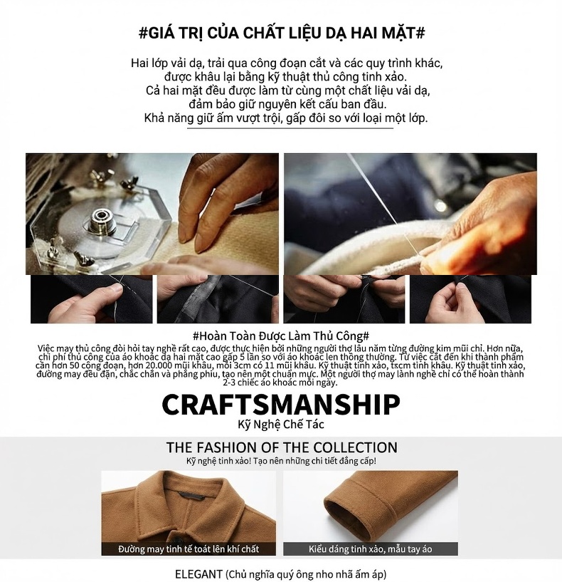 Áo Khoác Dạ Nam Lông Cừu Hai Mặt Không Cần Ủi Cổ Bẻ Màu Đen, Xanh Navy chi tiết 4