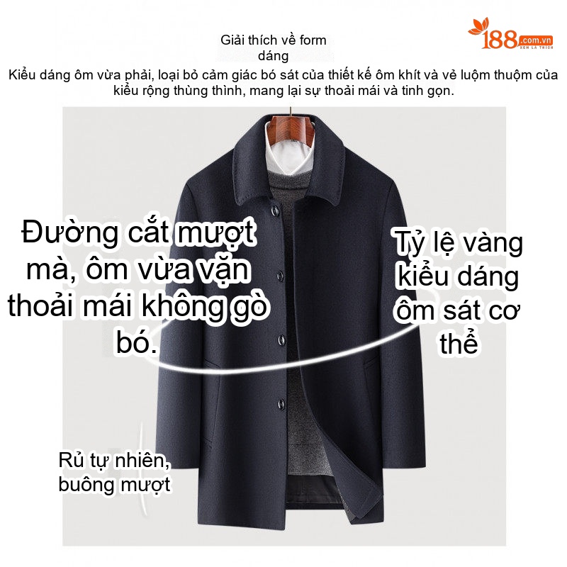 Áo Khoác Dạ Nam Lông Cừu Mùa Đông Dáng Dài Cổ Bẻ Màu Đen