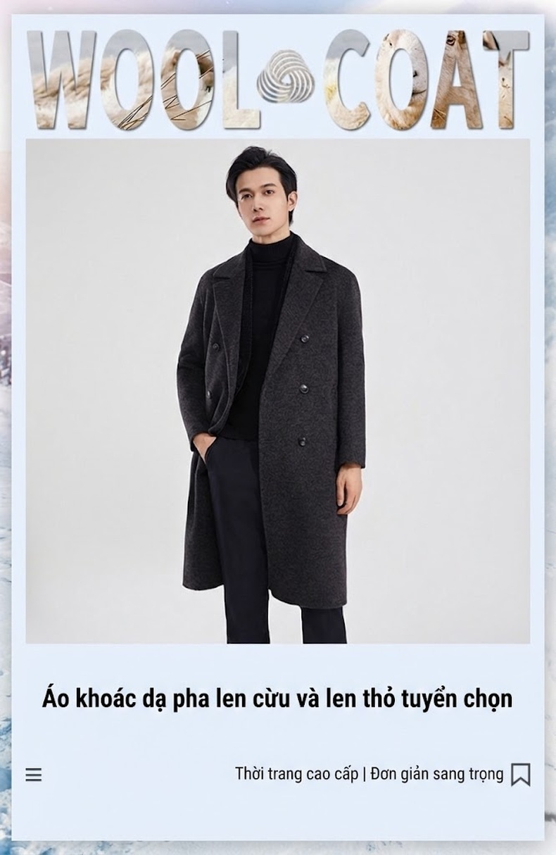 Áo Khoác Dạ Nam Lông Cừu Pha Sợi Dáng Dài Màu Xám chi tiết 1