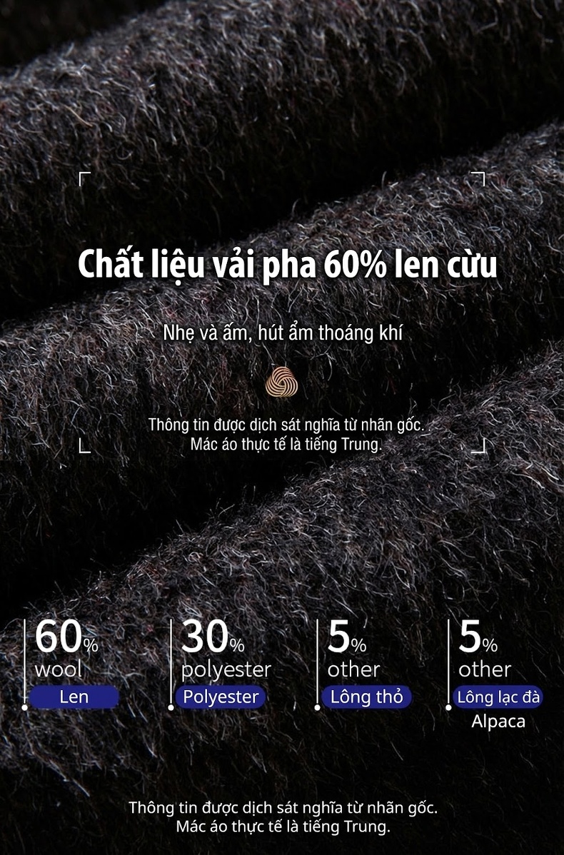 Áo Khoác Dạ Nam Lông Cừu Pha Sợi Dáng Dài Màu Xám chi tiết 3