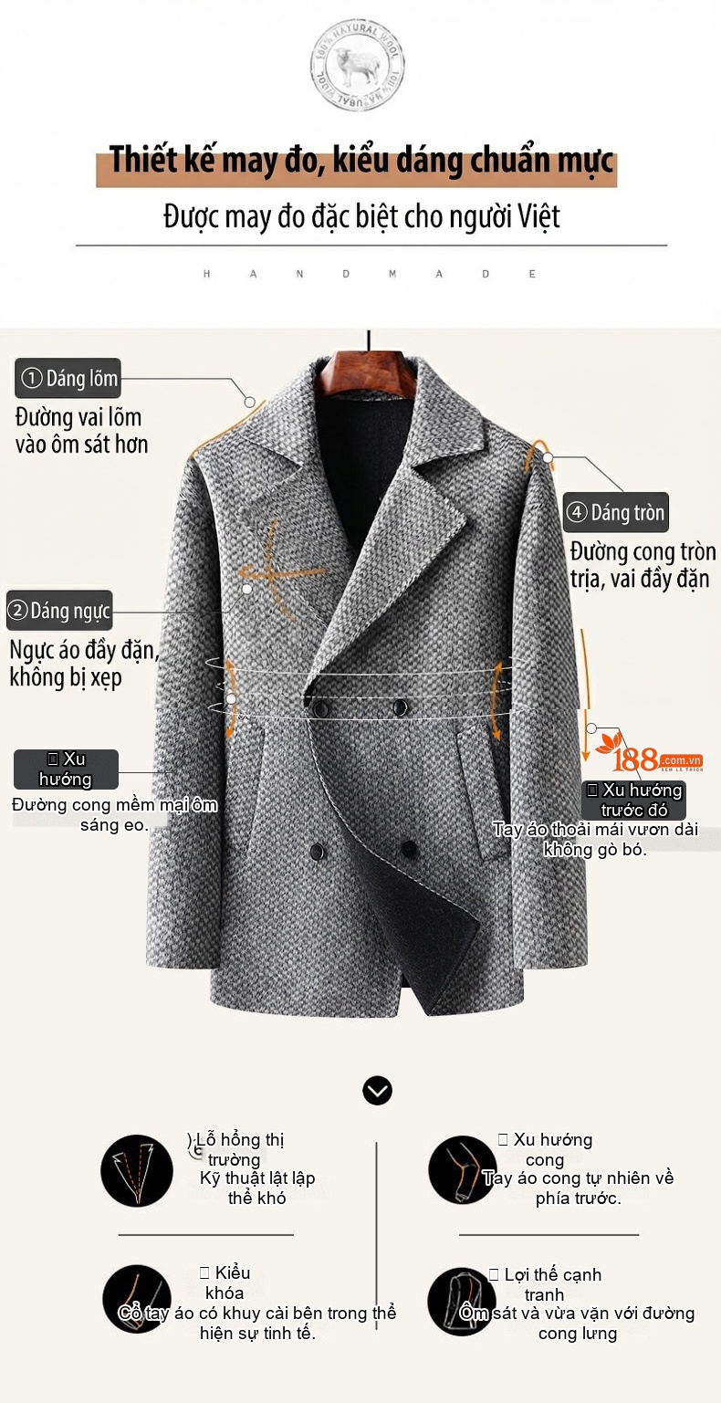 Áo Khoác Dạ Nam Lông Lạc Đà Tencel Dáng Rộng Tay Lỡ Màu Xám chi tiết 9
