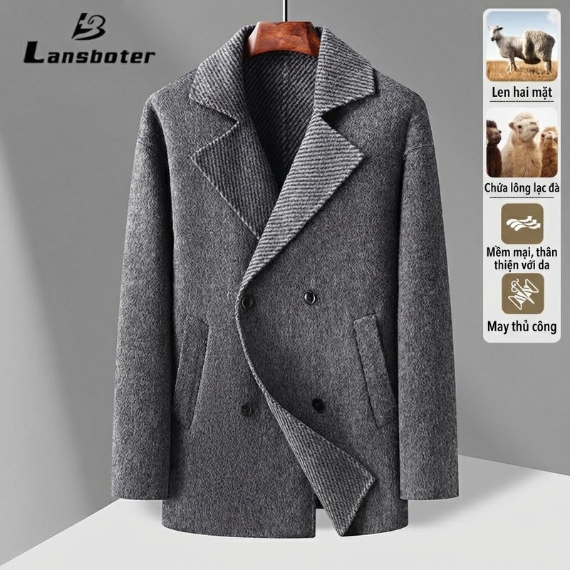 Áo Khoác Dạ Nam Lông Lạc Đà Tencel Dáng Rộng Tay Lỡ Màu Xám