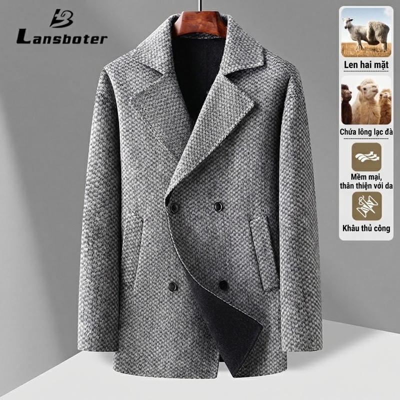 Áo Khoác Dạ Nam Lông Lạc Đà Tencel Dáng Rộng Tay Lỡ Màu Xám