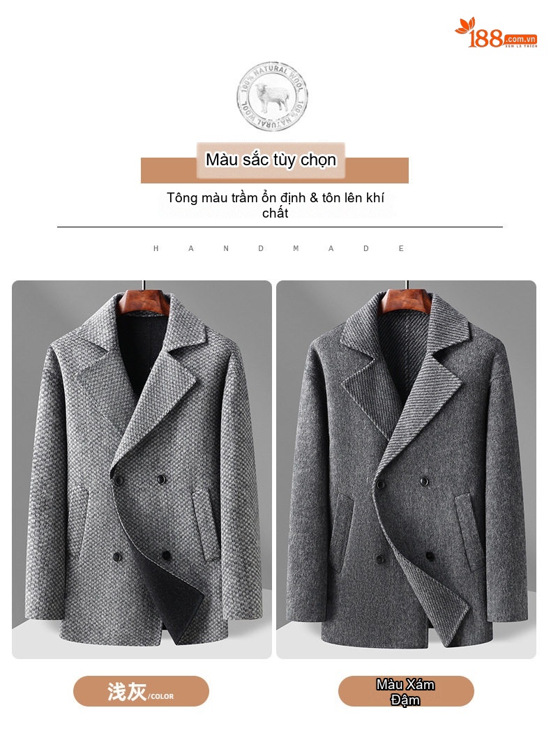 Áo Khoác Dạ Nam Lông Lạc Đà Tencel Dáng Rộng Tay Lỡ Màu Xám chi tiết 16