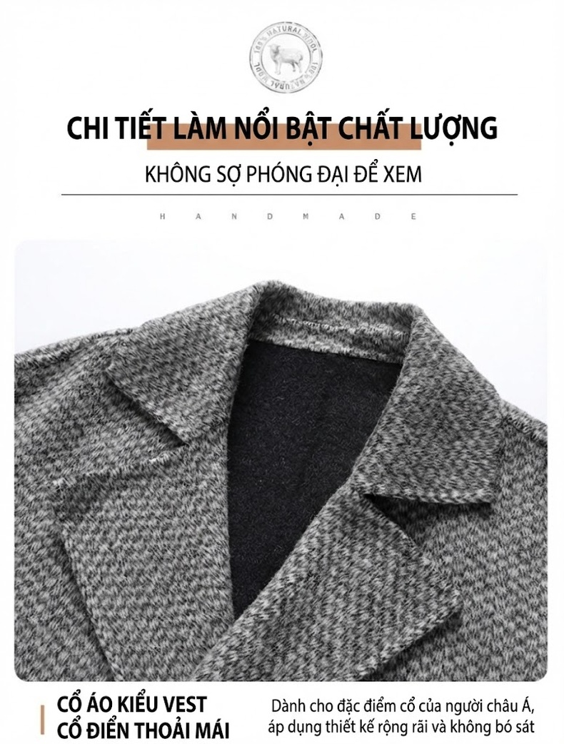 Áo Khoác Dạ Nam Lông Lạc Đà Tencel Dáng Rộng Tay Lỡ Màu Xám chi tiết 12