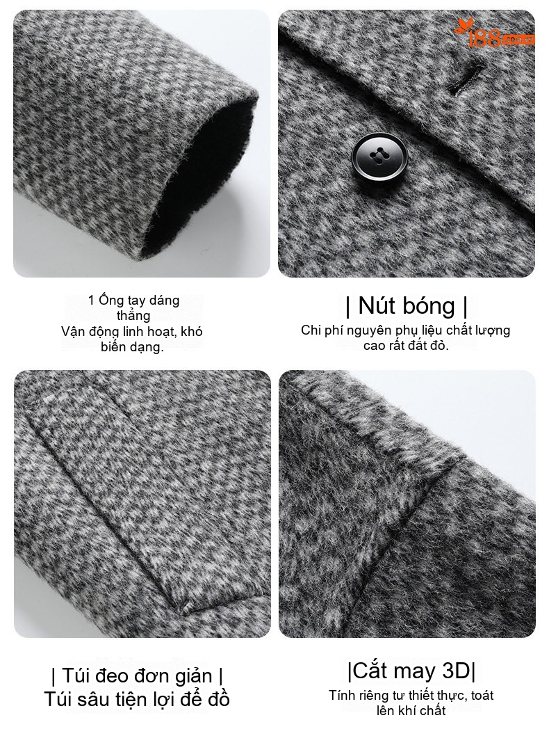 Áo Khoác Dạ Nam Lông Lạc Đà Tencel Dáng Rộng Tay Lỡ Màu Xám chi tiết 13