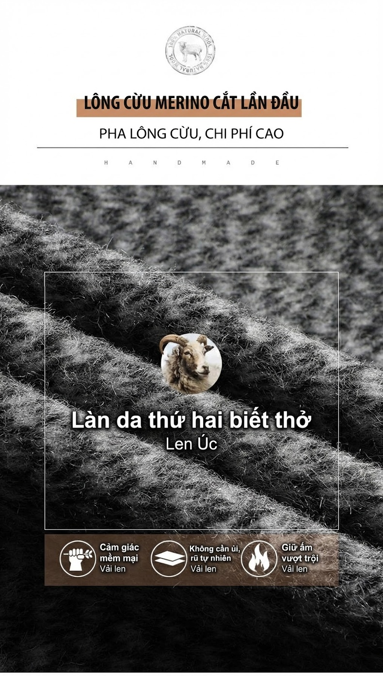 Áo Khoác Dạ Nam Lông Lạc Đà Tencel Dáng Rộng Tay Lỡ Màu Xám chi tiết 3