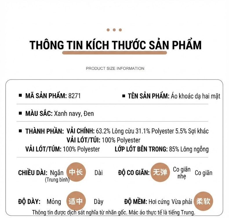 Áo Khoác Dạ Nam Lông Vũ, Lót Lông Ngỗng Có Thể Tháo Rời Màu Đen chi tiết 15