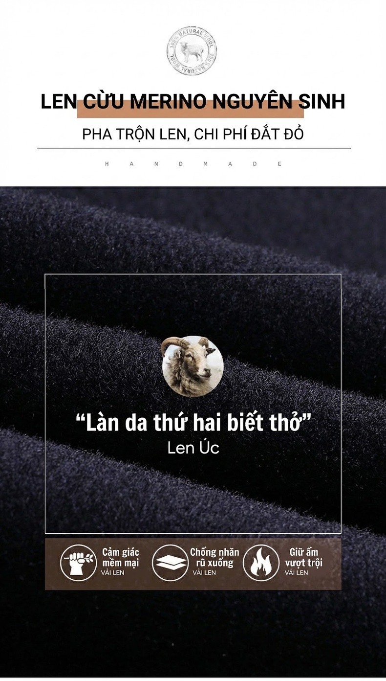 Áo Khoác Dạ Nam Lông Vũ, Lót Lông Ngỗng Có Thể Tháo Rời Màu Đen chi tiết 2