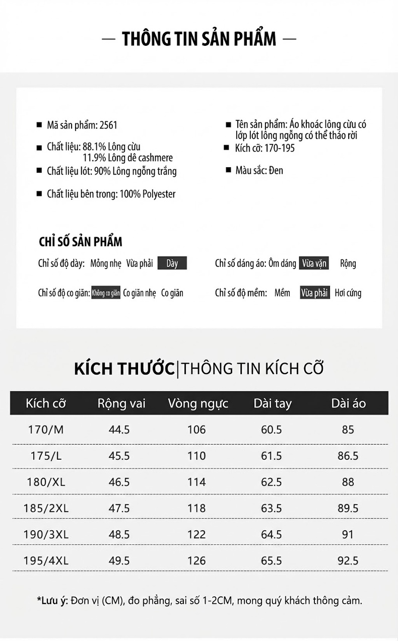 Áo Khoác Dạ Nam Lông Vũ Tháo Rời Dáng Dài Màu Đen chi tiết 8