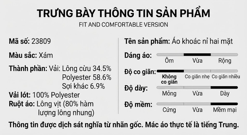Áo Khoác Dạ Nam Lót Lông Vũ Dày Dặn Cổ Bẻ Màu Xám chi tiết 12