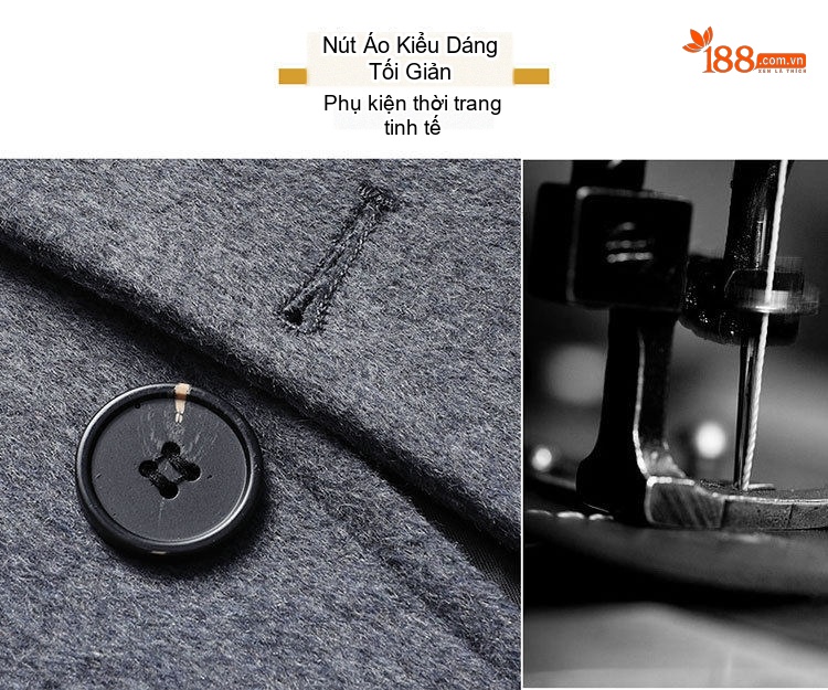 Áo Khoác Dạ Nam Trung Dài Dáng Vest Lót Bông Dày Dặn Màu Xám, Đỏ, Đen chi tiết 4