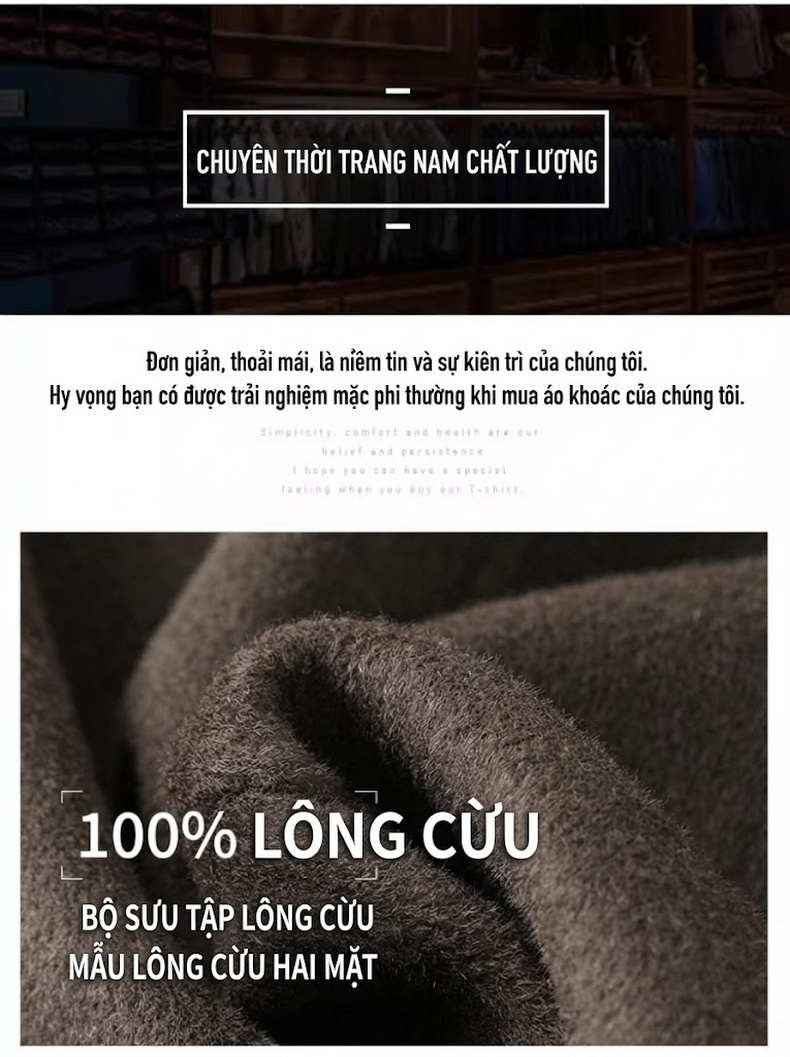 Áo Khoác Dạ Nam Trung Dài Hai Mặt Lông Cừu, Lông Dê Phong Cách Anh Màu Be, Đen chi tiết 4