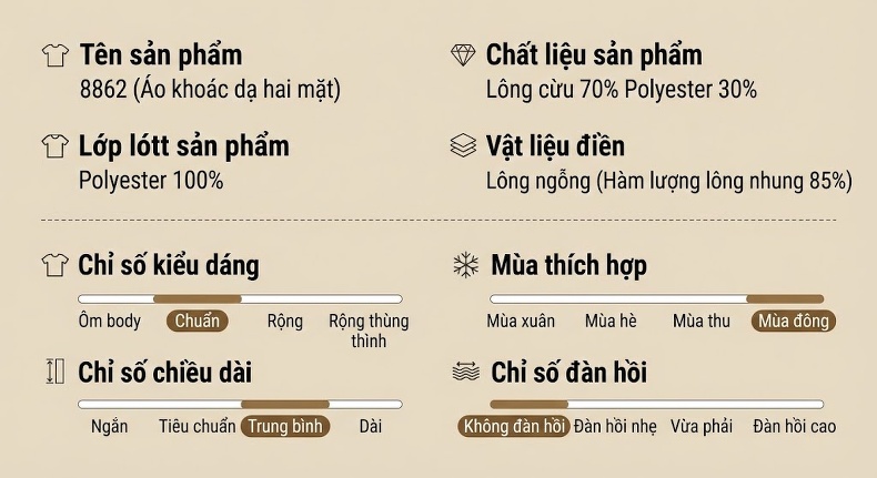 Áo Khoác Dạ Nam Trung Dài Tay Lỡ Hai Hàng Khuy Lót Lông Vũ Màu Nâu, Đen chi tiết 3