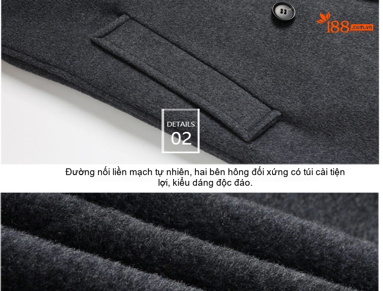 Áo Khoác Dạ Nam Trung Dài Tay Vest Cổ Áo Hai Hàng Khuy Phong Cách Hàn Quốc Màu Đen, Xám, Nâu chi tiết 16