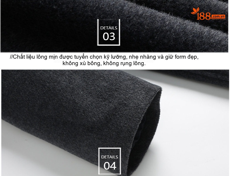 Áo Khoác Dạ Nam Trung Dài Tay Vest Cổ Áo Hai Hàng Khuy Phong Cách Hàn Quốc Màu Đen, Xám, Nâu chi tiết 17