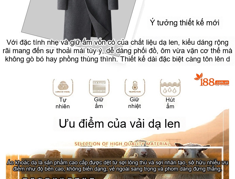 Áo Khoác Dạ Nam Trung Dài Tay Vest Cổ Áo Hai Hàng Khuy Phong Cách Hàn Quốc Màu Đen, Xám, Nâu chi tiết 4