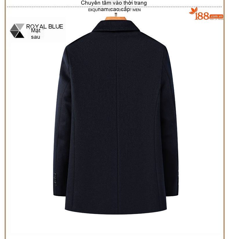 Áo Khoác Dạ Nam Trung Niên Cổ Bẻ Lịch Lãm Chất Liệu Lông Cừu Màu Xanh Navy chi tiết 13