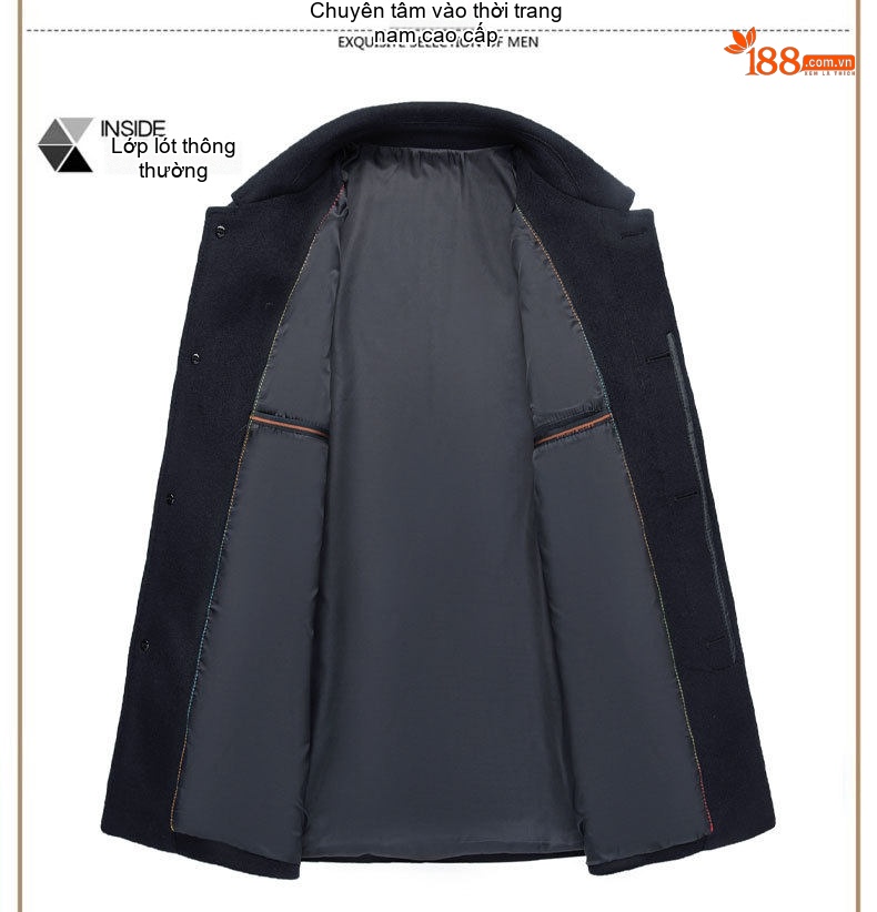 Áo Khoác Dạ Nam Trung Niên Cổ Bẻ Lịch Lãm Chất Liệu Lông Cừu Màu Xanh Navy chi tiết 14