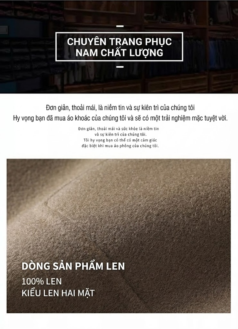 Áo Khoác Dạ Nam Trung Niên Dáng Dài Hai Mặt Lớp Lót Lông Vũ Màu Xám, Nâu, Đen chi tiết 3