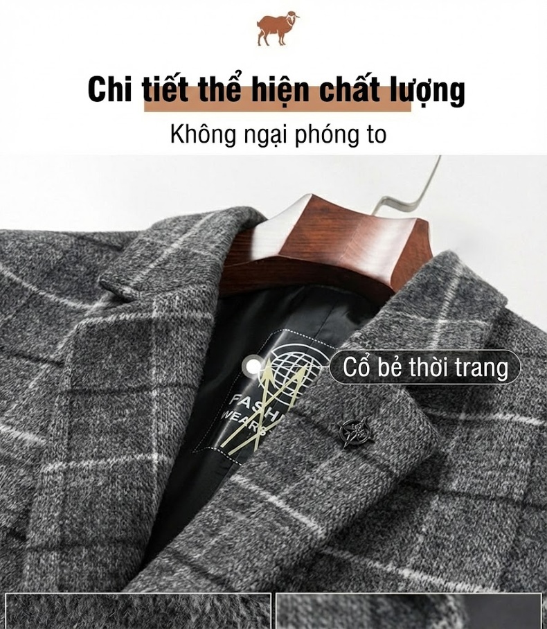 Áo Khoác Dạ Nam Trung Niên Dáng Dài Phong Cách Hàn Quốc Màu Xám, Xanh Dương, Nâu chi tiết 6