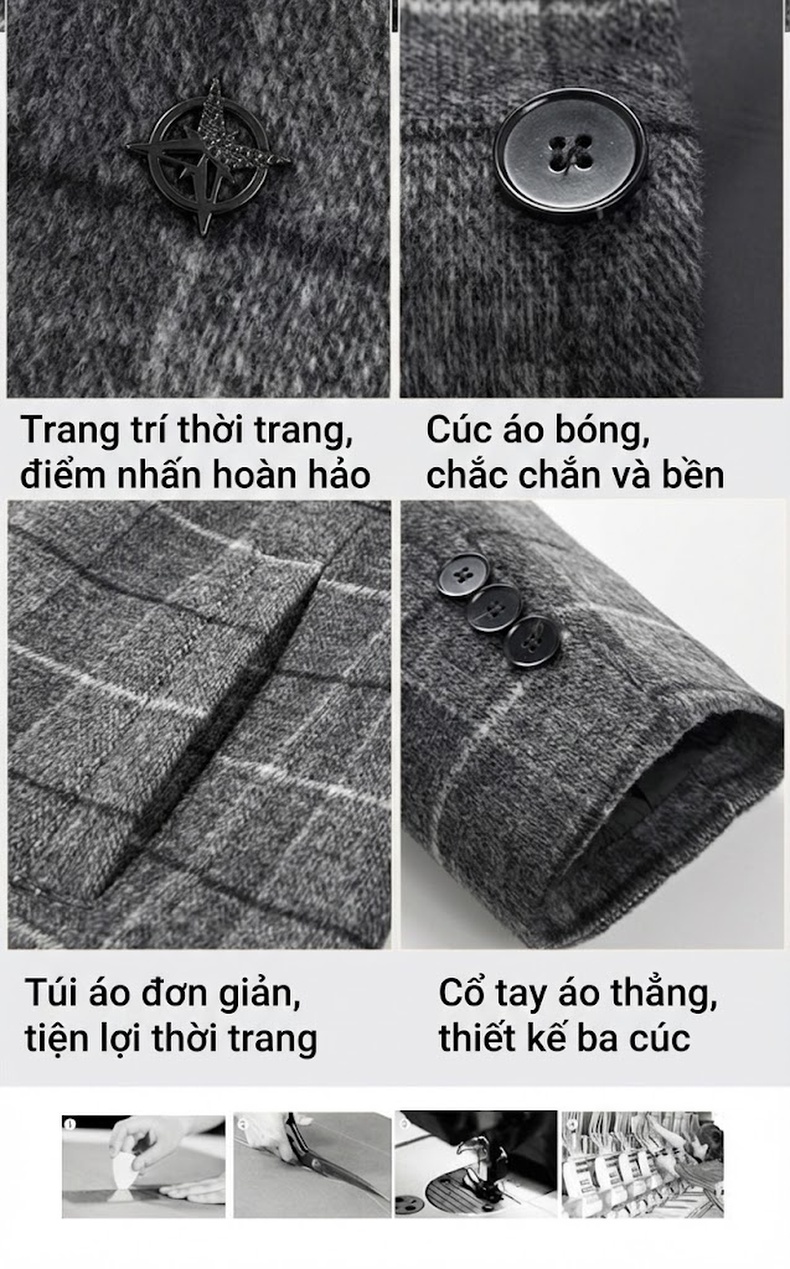 Áo Khoác Dạ Nam Trung Niên Dáng Dài Phong Cách Hàn Quốc Màu Xám, Xanh Dương, Nâu chi tiết 7