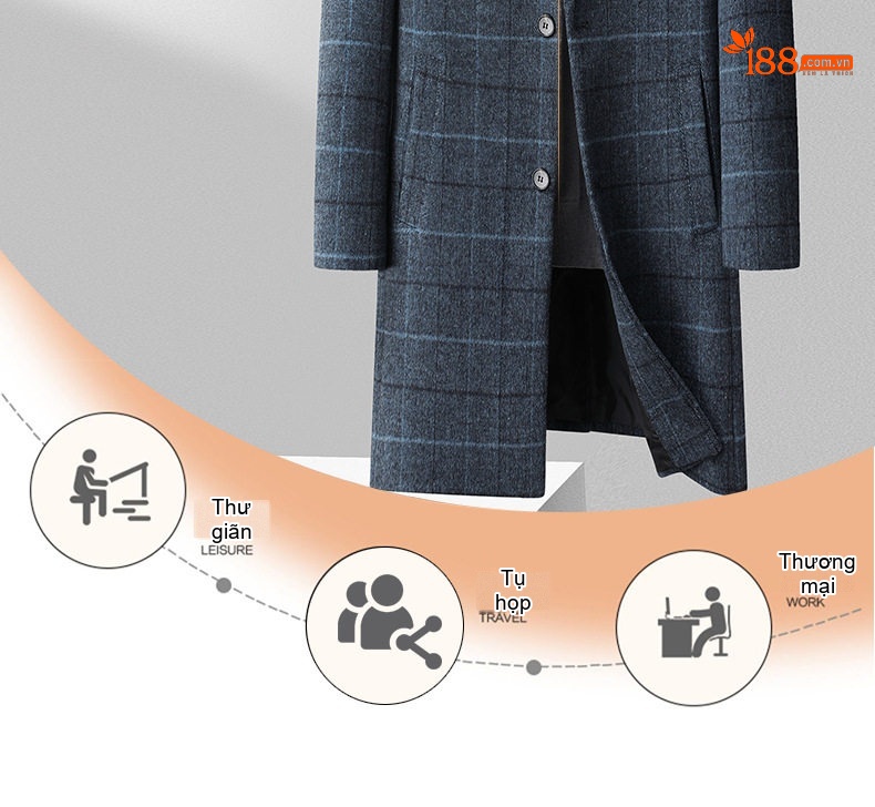 Áo Khoác Dạ Nam Trung Niên Dáng Dài Phong Cách Hàn Quốc Màu Xám, Xanh Dương, Nâu chi tiết 9