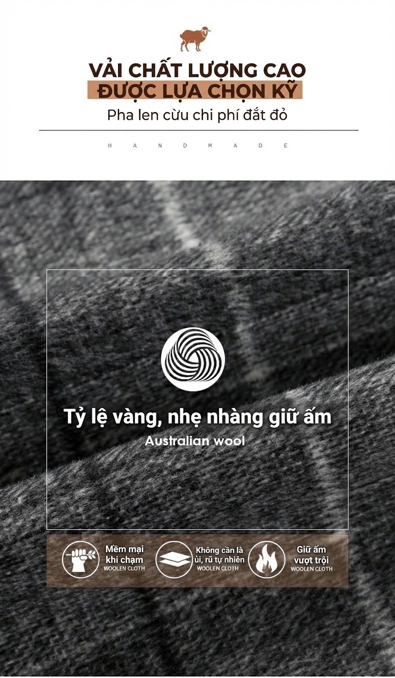 Áo Khoác Dạ Nam Trung Niên Dáng Dài Phong Cách Hàn Quốc Màu Xám, Xanh Dương, Nâu chi tiết 4