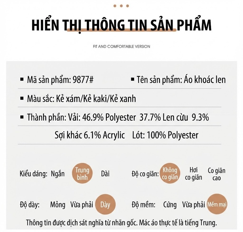 Áo Khoác Dạ Nam Trung Niên Dáng Dài Phong Cách Hàn Quốc Màu Xám, Xanh Dương, Nâu chi tiết 12