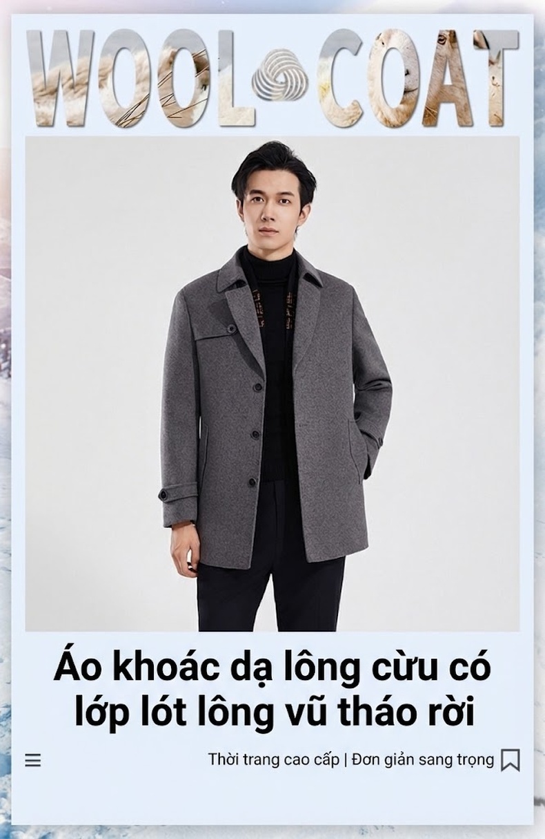 Áo Khoác Dạ Nam Trung Niên Dáng Dài Vừa Lông Cừu Dày Dặn Có Lớp Lót Tháo Rời Màu Nâu, Xám chi tiết 1