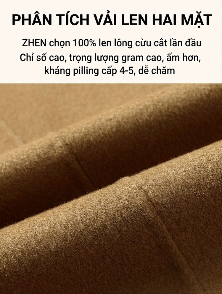 Áo Khoác Dạ Nam Trung Niên Dáng Dài Vừa Vải Lông Cừu 63% Phong Cách Tĩnh Lặng Màu Đen, Nâu chi tiết 3