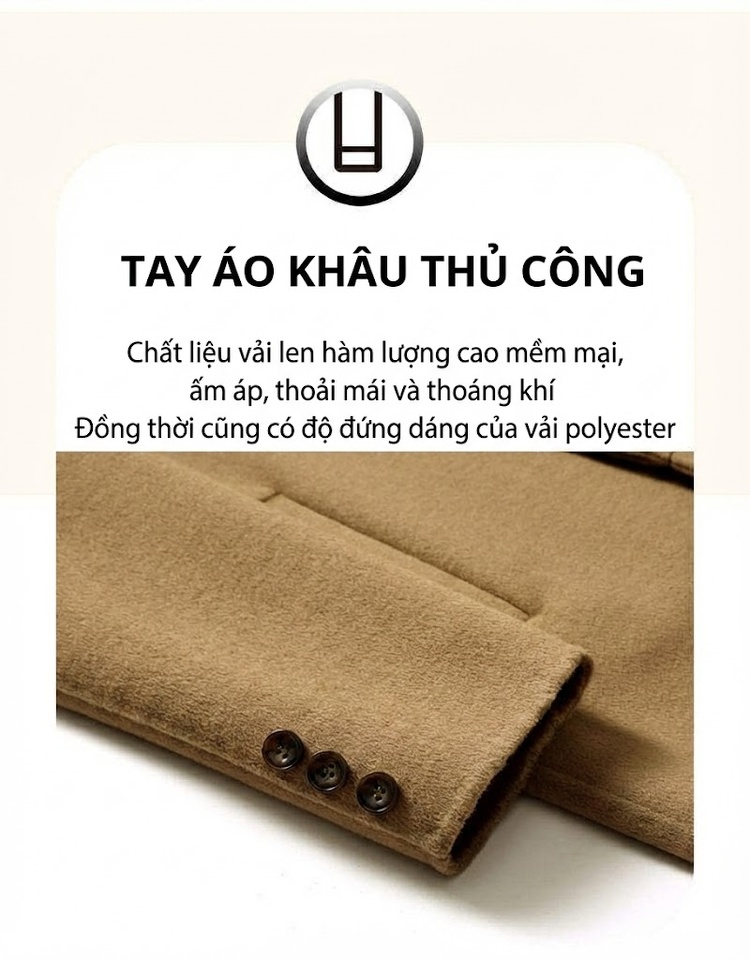Áo Khoác Dạ Nam Trung Niên Dáng Dài Vừa Vải Lông Cừu 63% Phong Cách Tĩnh Lặng Màu Đen, Nâu chi tiết 14