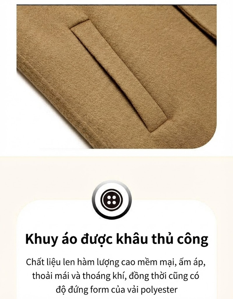 Áo Khoác Dạ Nam Trung Niên Dáng Dài Vừa Vải Lông Cừu 63% Phong Cách Tĩnh Lặng Màu Đen, Nâu chi tiết 15