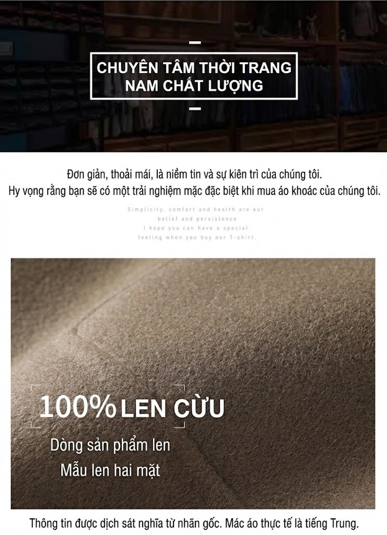 Áo Khoác Dạ Nam Trung Niên Dáng Dài Vừa Vải Lông Cừu Màu Be, Đen, Xám chi tiết 2