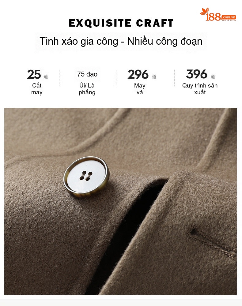 Áo Khoác Dạ Nam Trung Niên Dáng Dài Vừa Vải Lông Cừu Màu Be, Đen, Xám chi tiết 3