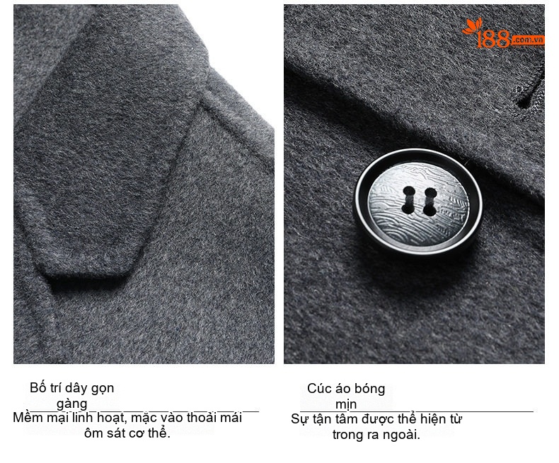 Áo Khoác Dạ Nam Trung Niên Dáng Vest Hai Mặt Màu Xám, Đen, Xanh Navy, Nâu chi tiết 13