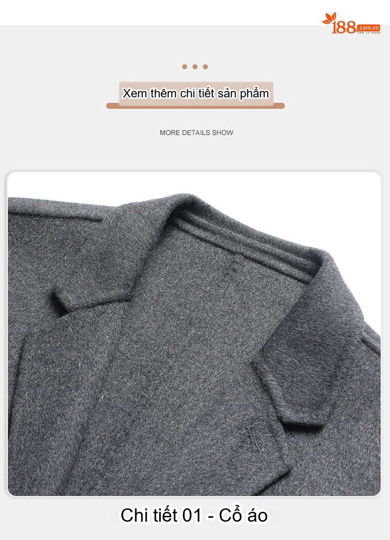Áo Khoác Dạ Nam Trung Niên Dáng Vest Hai Mặt Màu Xám, Đen, Xanh Navy, Nâu chi tiết 22