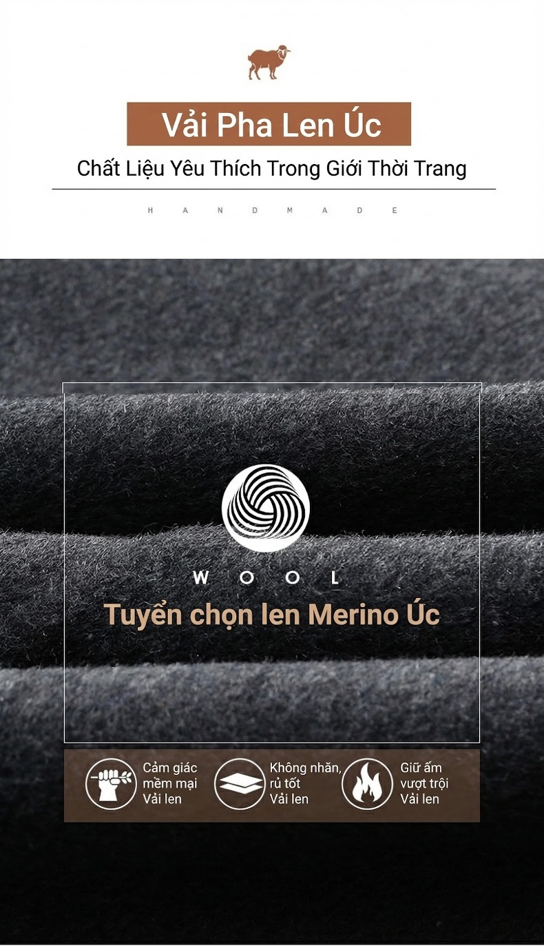 Áo Khoác Dạ Nam Trung Niên Dáng Vest Hai Mặt Màu Xám, Đen, Xanh Navy, Nâu chi tiết 5
