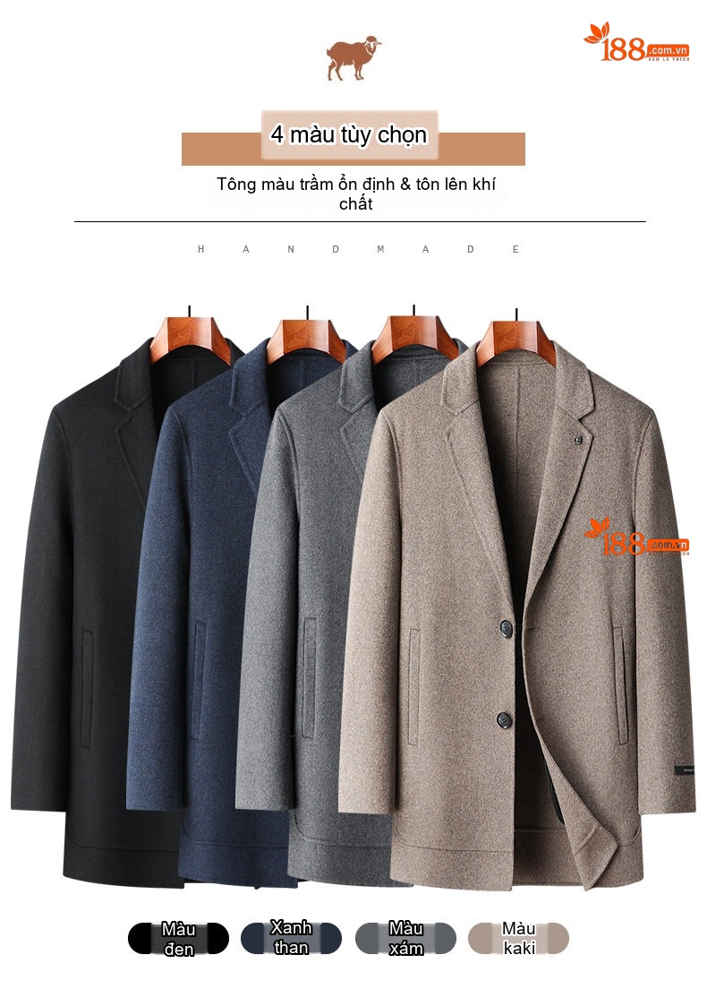 Áo Khoác Dạ Nam Trung Niên Dáng Vest Hai Mặt Màu Xám, Đen, Xanh Navy, Nâu chi tiết 14