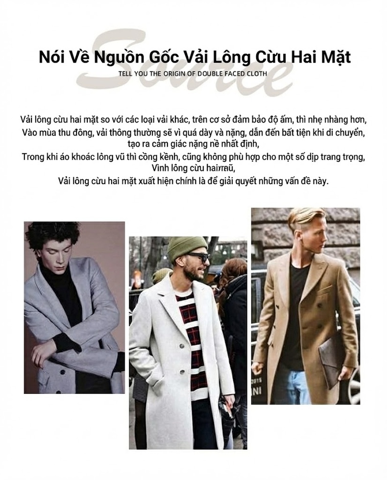 Áo Khoác Dạ Nam Trung Niên Dáng Vest Hai Mặt Màu Xám, Đen, Xanh Navy, Nâu chi tiết 2