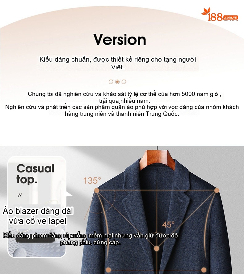 Áo Khoác Dạ Nam Trung Niên Dáng Vest Hai Mặt Màu Xám, Đen, Xanh Navy, Nâu chi tiết 3