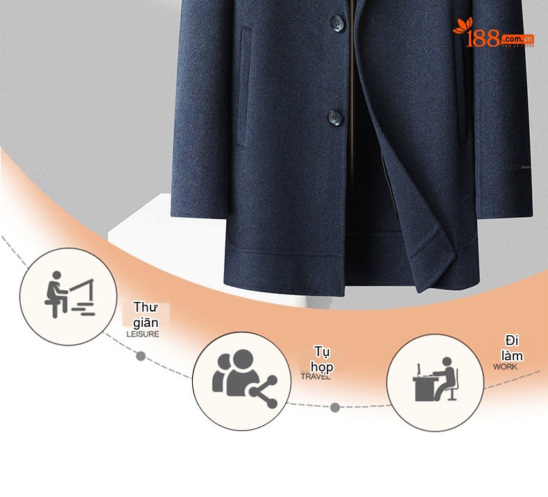 Áo Khoác Dạ Nam Trung Niên Dáng Vest Hai Mặt Màu Xám, Đen, Xanh Navy, Nâu chi tiết 4