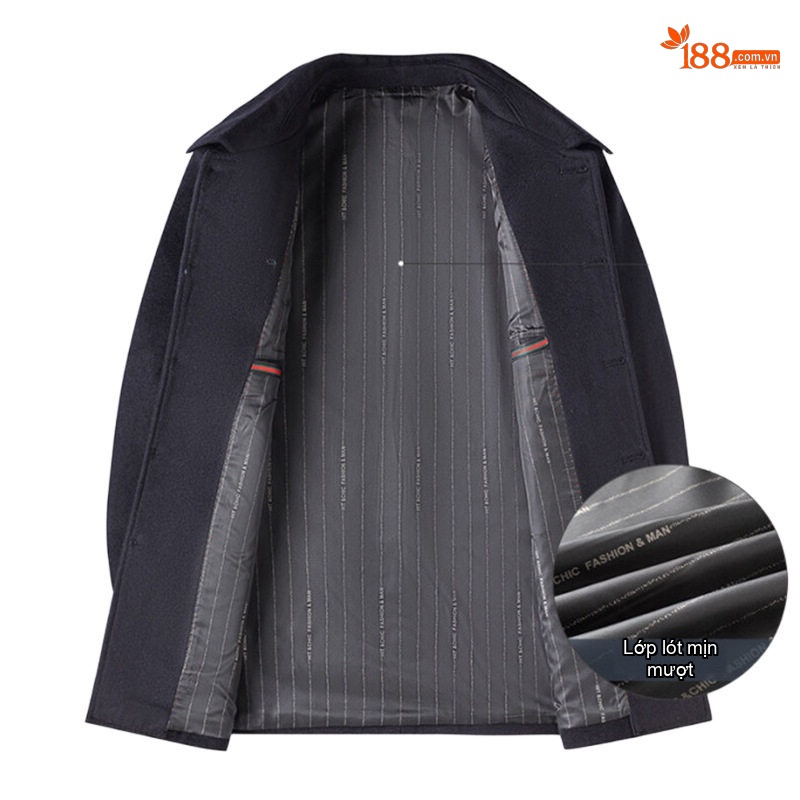 Áo Khoác Dạ Nam Wool Lông Cừu Cổ Bẻ Thanh Lịch Màu Đen, Xám