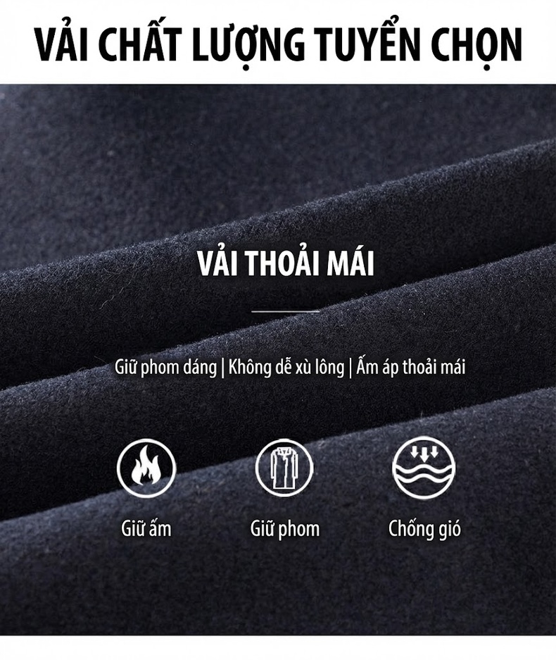 Áo Khoác Dạ Nam Wool Lông Cừu Cổ Bẻ Thanh Lịch Màu Đen, Xám chi tiết 5